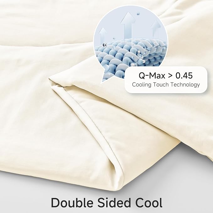 HOMFINE Cooling Comforter Queen Size, Beige Summer Cooling Blanket for Hot Sleepers and Night Sweats, Japanese Double-Sided Cold Tech Fabric Q-Max 0.45, Soft Breathable Silky Smooth Lightweight