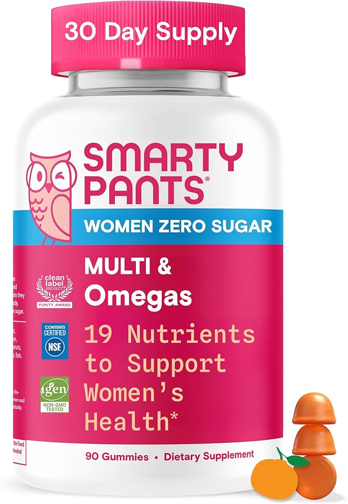 SmartyPants ゼロシュガー 女性用マルチビタミン グミ：ビオチン、メチル葉酸、オメガ3（ALA）、ビタミンD3、C、ビタミンB12、B6、A、K、亜鉛、イノシトール、グルテンフリー、糖アルコール不使用、90粒（30日分）