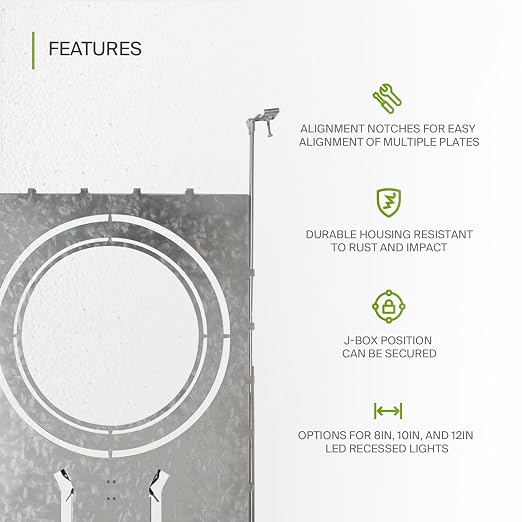ASD 12 Pack New Construction Mounting Plate Round Hole - 8/10/12 Inch Adjustable Galvanized Steel Wafer Light Rough In Plate, Universal Light Fixture Mounting Bracket with Extendable Hanger Bars