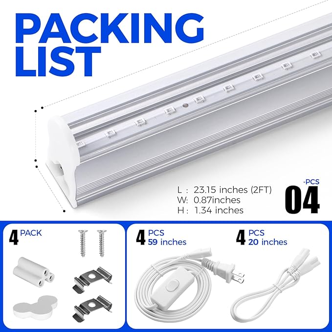 Barrina UV LED Blacklight Bar, 9W 2ft, T5 Integrated Bulb, Black Light Fixture for Blacklight Poster Halloween Decorations and Christmas Party, Fun Atmosphere with Built-in ON/Off Switch(4-Pack)