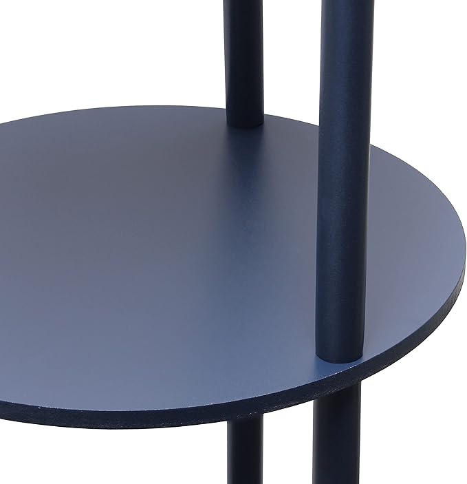 Simple Designs LF2010-NAV 62.5" Round Modern Shelf Etagere Organizer Storage Floor Lamp with 2 USB Charging Ports, 1 Charging Outlet and Linen Shade for Living Room Bedroom Office, Navy