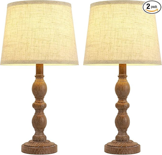 GyroVu 20.5" Table Lamps for Nightstand Set of 2, Farmhouse Lamps for Bedroom, Small Desk Lamps for Living Room, Linen Shades, Knob Switch, Bedside Lamps for Reading, Office (Dark Brown)