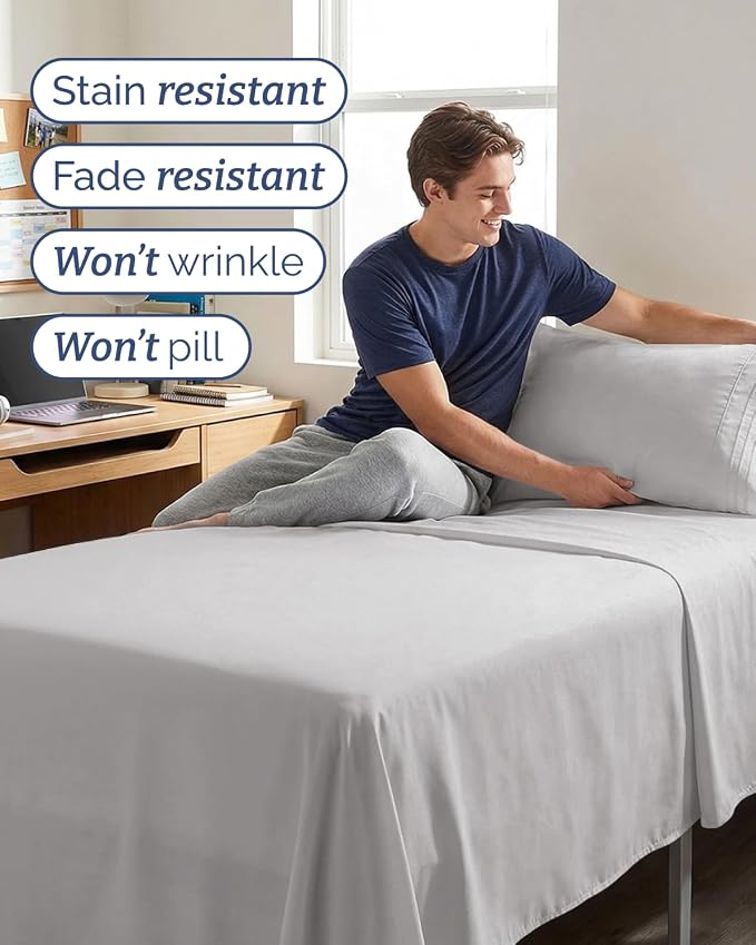 Twin XL 4 Piece Sheet Set - Comfy Breathable & Cooling - Soft Hotel Luxury Bedding Set with 8-16 Inch Deep Pockets - 1 Flat & 1 Fitted Sheet & 2 Pillowcases - Wrinkle Free & Easy Care - French Grey