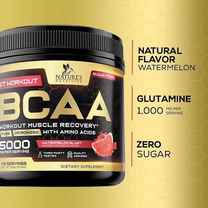 Muscle Recovery Drink Powder with BCAA, L-Glutamine & Amino Acids - Best Muscle Recovery Supplements for Post Workout - Sugar Free, Branched Chain Amino Acid Supplement for Women & Men - 45 Servings