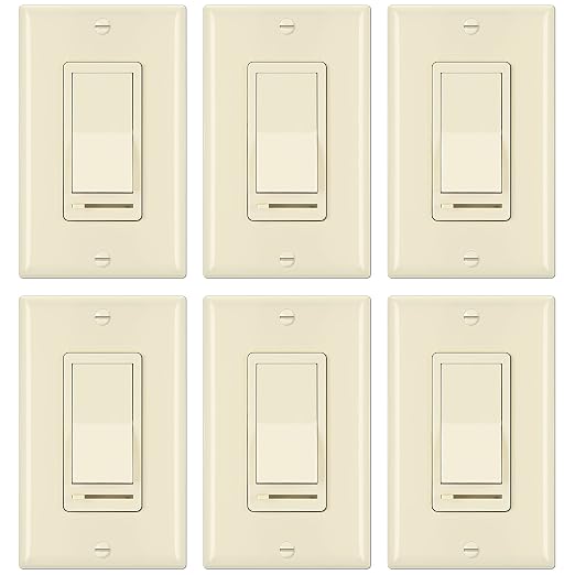 BESTTEN 6 Pack Dimmer Wall Light Switch, Compatible with Dimmable LED, CFL, Incandescent and Halogen Bulb, Single Pole or 3-Way Dimmer Switches, 120VAC, Decorator Wallplate Included, Almond