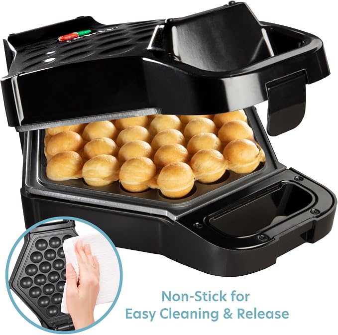 Bubble Waffle Maker- Electric Non-Stick Hong Kong Egg Waffler Iron Griddle | Ready Indicator Light, Done in under 5 Minutes, Includes Recipe Guide, Make Delicious Ice Cream Cones, Sundae Dessert Treat