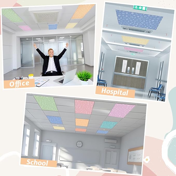 Wiooffen 8 Pcs Stationery Fluorescent Light Covers with 80 Magnets Decorative for Classroom Ceiling Light 4x2 Feet Magnetic Filter Easy Install for Office Hospitals Drop Ceiling Supplies (Stationery)