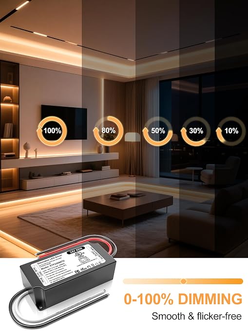 24V Dimmable LED Driver 60W, UL Listed DC 24V Triac ELV/MLV LED Dimmable Power Supply Compatible with Lutron & Leviton Switches 60 Watt LEDs Transformer 24 Volt for Strip Cabinets Light