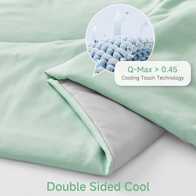 HOMFINE Cooling Comforter Japanese Double-Sided Cold Tech Fabric Cooling Blanket for Night Sweats Hot Sleepers, Q-Max 0.45 Soft Breathable Silky Smooth Lightweight, Green Summer Comforter King