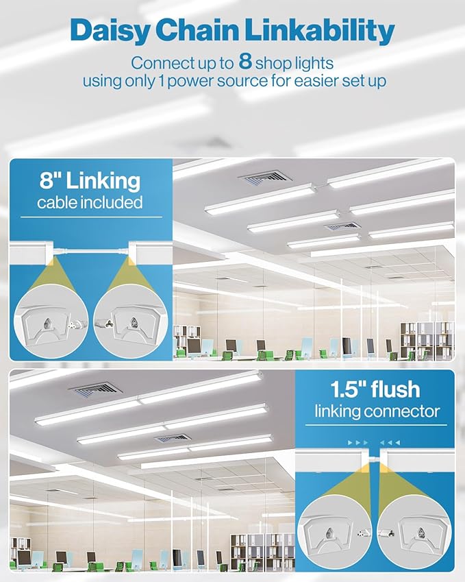 Sunco 8 Pack LED Garage Ceiling Lights Wraparound Fixture 4FT,Linkable Shop Light, 3500 LM, 40W=300W, 5000K Daylight, Hardwired, Surface Mount, Utility Workshop Light ETL