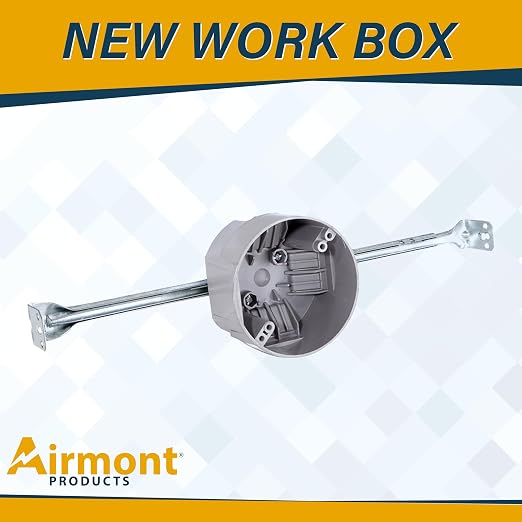 Round PVC Electrical Box with Adjustable Bar, for New Work, Bar Adjusts from 16 to 24 Inches, Grey Fixture Box, 20 Cubic Inch Capacity, Supports Up to 50 lbs., for Non-Metallic Sheathed Cable