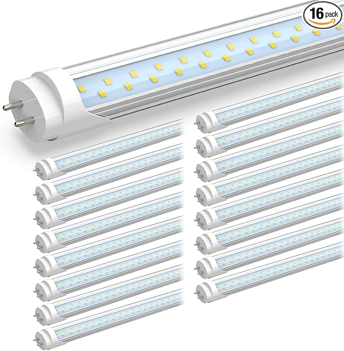 JESLED 4FT LED T8 Type A+B Tube Lights, 24W(65W Equivalent), 3200LM, 6000K, Single or Double End Powered, Plug and Play or Ballast Bypass, 4 Foot T10 T12 Fluorescent Bulbs Replacement, Clear(16-Pack)