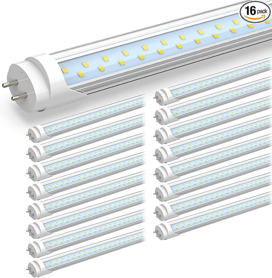 JESLED 4FT LED T8 Type A+B Tube Lights, 24W(65W Equivalent), 3200LM, 6000K, Single or Double End Powered, Plug and Play or Ballast Bypass, 4 Foot T10 T12 Fluorescent Bulbs Replacement, Clear(16-Pack)