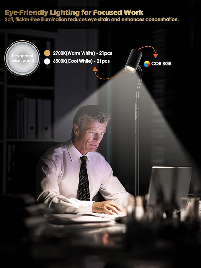 Reading Floor Lamp with Remote, 17W LED Dimmable Standing Lamp, Stepless Brightness & Color Temps, Reading Light & Mood Light, Adjustable Height Gooseneck, Corner Lamp Task lamp for Living Room Office