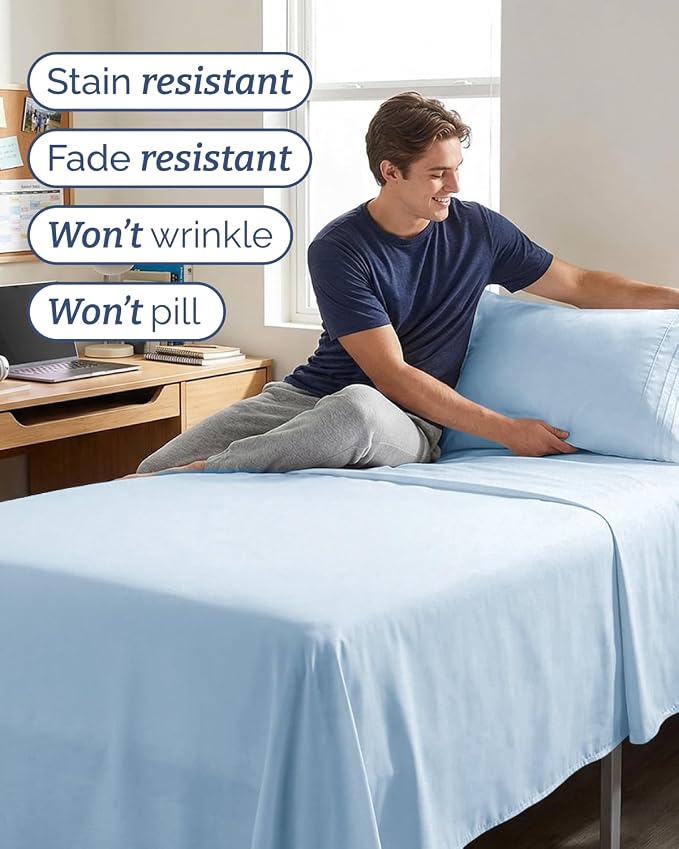Twin XL 4 Piece Sheet Set - Comfy Breathable & Cooling - Ultra-Soft Hotel Luxury Bedding Set w/ 8-16 Inch Deep Pockets - 1 Flat & 1 Fitted Sheet & 2 Pillowcases - Wrinkle Free & Easy Care - Baby Blue