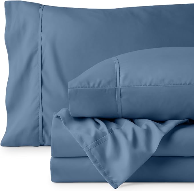Bare Home Queen Sheet Set - 1800 Ultra-Soft Microfiber Queen Bed Sheets - Double Brushed - Deep Pockets - Easy Fit - 4 Piece Set - Bedding Sheets & Pillowcases (Queen, Coronet Blue)