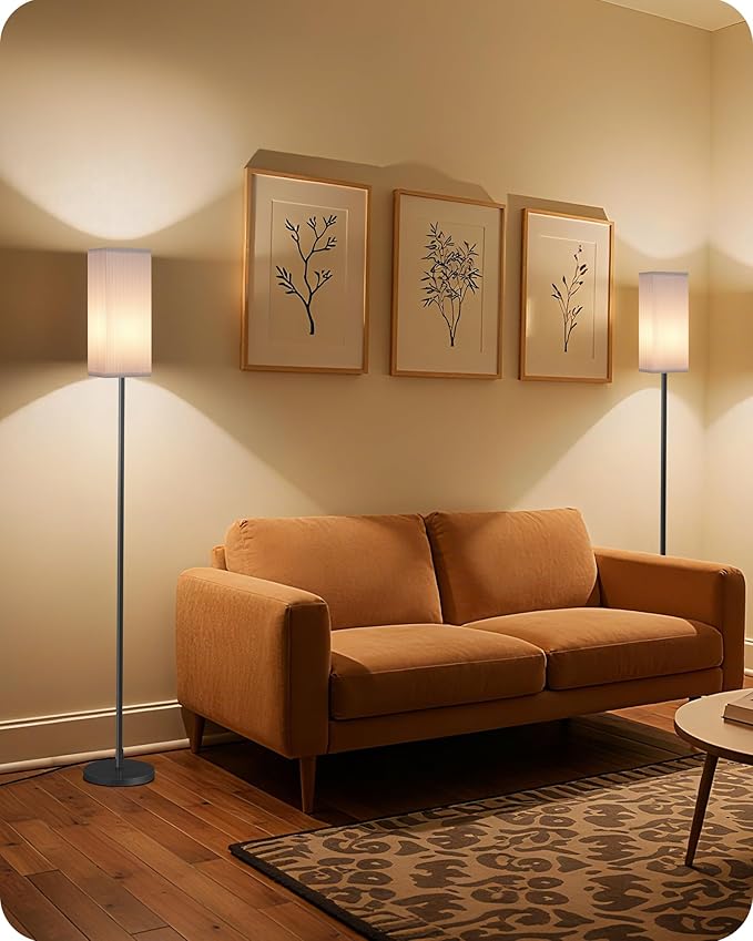 2Pack 64.2” Dimmable Floor Lamp for Living Room with Remote & Foot Switch, Corner Floor Lamp for Bedroom, Includes A19 Bulb, Modern Standing Tall Lamp, ETL Listed White and Black CW17LDP205
