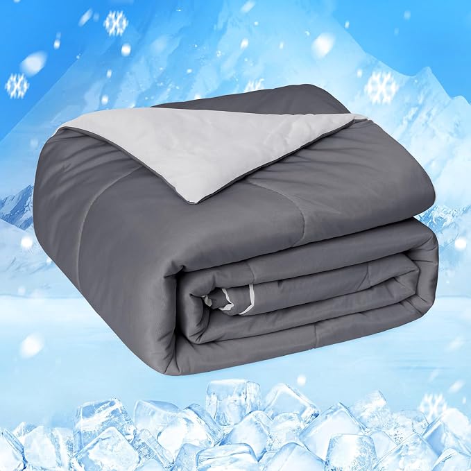 HOMFINE Cooling Comforter 107"x89" Size, Grey Summer Cooling Blanket for Hot Sleepers and Night Sweats, Japanese Double-Sided Cold Tech Fabric Q-Max 0.45, Soft Breathable Silky Smooth Lightweight