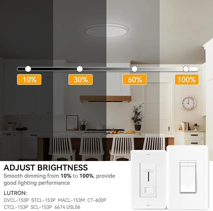 WKONCLDY 5CCT 3000k/3500K/4000K/5000k/6000k Selectable, Led Flush Mount Ceiling Light, 15.8 Inch 4800LM Round Modern Flat Panel,Super Slim for Living Dining Kitchen Bedroom Room