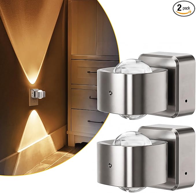 L LOHAS LED Night Light Projector, Night Lights Plug into Wall, Dusk to Dawn Sensor, Silver Swivel Nightlight for Kids, Soft White Ambient Lighting for Bathroom, Gaming Room,2 Pack
