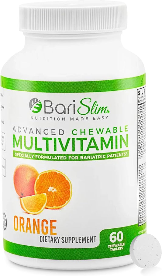 Comprimés Multivitaminés Masticables Avancés BariSlim pour Chirurgie Bariatrique - Vitamine et Supplément Bariatrique pour la Période Post-Chirurgie Bariatrique, Y Compris le Pontage Gastrique et la Sleeve Gastrectomie | Orange (60 Comprimés)
