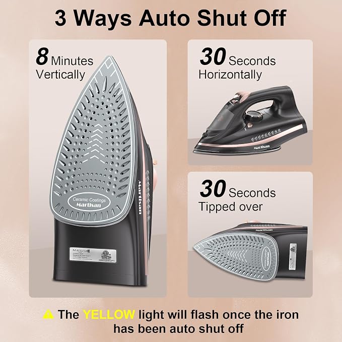Martisan Cordless Iron for Clothes, 1600W, Wireless, Rapid Heating, Retractable Cord, Power Charging Base, Ceramic Soleplate, Auto-off, Anti-calc, Anti-drip, Self Clean
