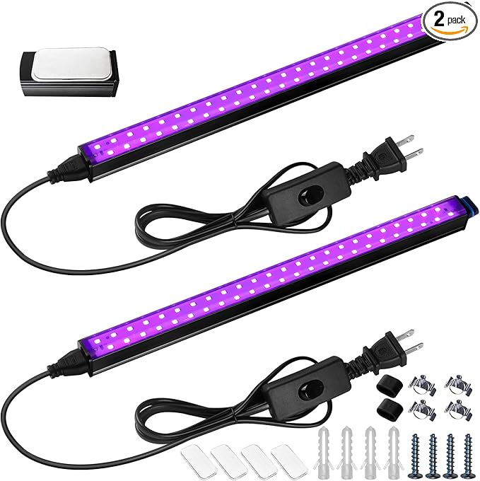 Barrina Black Light Bar, 10W 1FT Magnetic LED Black Lights, for Glow Party, Fluorescent Poster Paint, Blacklight Halloween Decorations, Linkable UV Light, Plug with Built-in ON/Off Switch, 2 Packs
