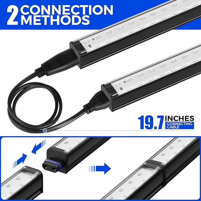Barrina Black Light Bar, 10W 1FT Magnetic LED Black Lights, for Glow Party, Fluorescent Poster Paint, Blacklight Halloween Decorations, Linkable UV Light, Plug with Built-in ON/Off Switch, 2 Packs