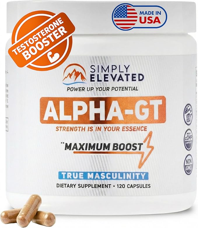 Simply Elevated Alpha-GT - 14-in-1 Male Enhancing Supplement, Testosterone Booster for Men with Ashwagandha, Tongkat Ali, Tribulus & Fenugreek, Supports Masculine Energy, Drive & Confidence, 2500 mg