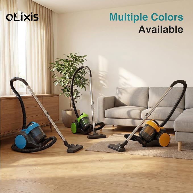 OLIXIS Canister Vacuum Cleaner for Home, Lightweight Portable Vacuum Cleaners with Automatic Retractable Cord, Bagless Canister with Washable HEPA Filter for Hardwood Floor & Carpet, Yellow