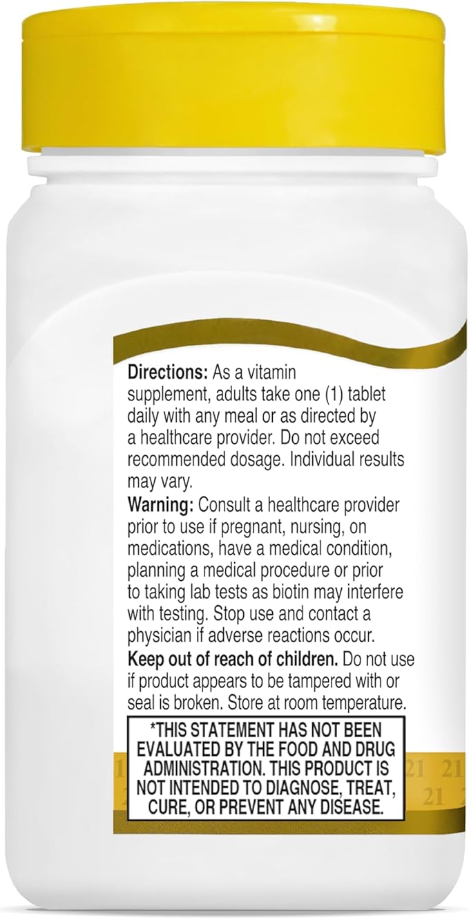 21st Century Biotin 10,000 mcg Tablets (360 Count), High Potency Biotin Supplement, Supports Hair, Skin & Nail Health, Gluten & Sugar-Free, Daily Vitamin B7 Supplement, Non-GMO
