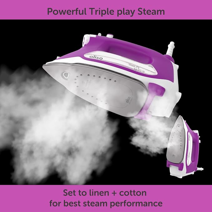 oliso TG1600 ProPlus Auto-Lift Steam Iron - Sewing Quilting & Clothes Ironing – 1800W, Orchid