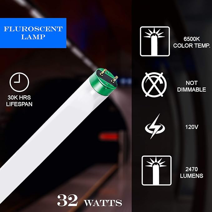 Case of 30 48 inch 32 Watts T8 High CRI Fluorescent Tube Light eco- Friendly Replacement Bulbs with Alto II Technology- 30 Pack, 6500K Daylight