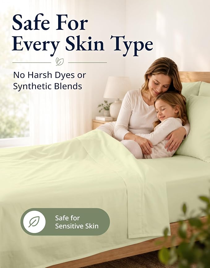 LANE LINEN Twin Fitted Sheets, 100% Organic Cotton 2-Piece Set (1 Fitted Sheet, 1 Pillowcase), Percale Weave, Bottom Sheet, Soft, Breathable, Fits Mattress Upto 15' Deep - Vanilla (No Flat Sheet)