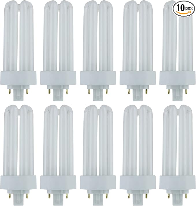 Sunlite PLT26/E/SP Compact Fluorescent Plug-in PLT 4-Pin Triple Tube, 26 Watts, 4-Pin GX24q3 Base, 1800 Lumens, 3500K Neutral White, 10 Pack