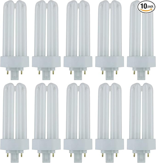 Sunlite PLT26/E/SP Compact Fluorescent Plug-in PLT 4-Pin Triple Tube, 26 Watts, 4-Pin GX24q3 Base, 1800 Lumens, 3500K Neutral White, 10 Pack