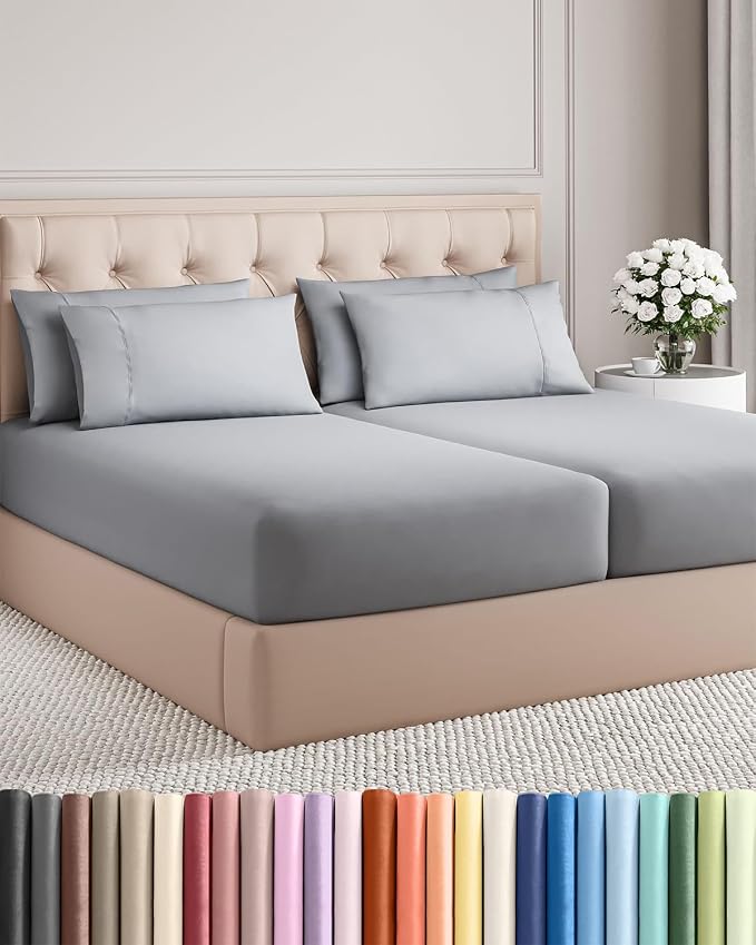 Split King 7 Piece Sheet Set - Comfy Breathable & Cooling - Soft Hotel Luxury Bedding Set with 8-16 Inch Deep Pockets - 1 Flat & 2 Fitted Sheet & 4 Pillowcases - Wrinkle Free & Easy Care - Steel Blue