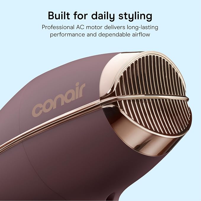 Conair Professional AC Motor Hair Dryer | Fast Drying Professional Airflow for All Hair Types, Includes Concentrator and Diffuser, Plum, 650AML