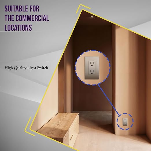 ENERLITES, Nickel Elite Series Decorator Receptacle Outlet Child Safe Tamper-Resistant, Self-Grounding, 2-Pole, Residential Grade, 15A 125V, UL Listed, 61501-TR-NK