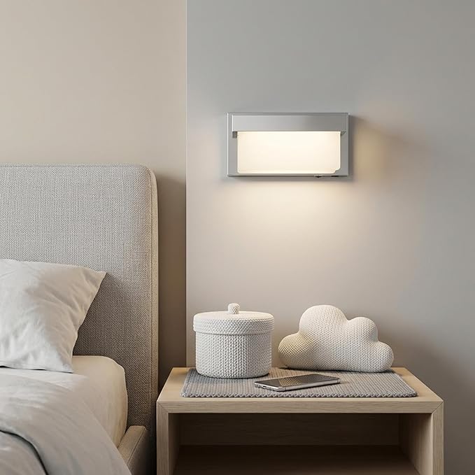 Battery Wall Sconce Chrome Wall Light with On/Off Switch 8 inch LED Wall Lamp Acrylic Lampshade 3CCT Sconce Wall Lighting