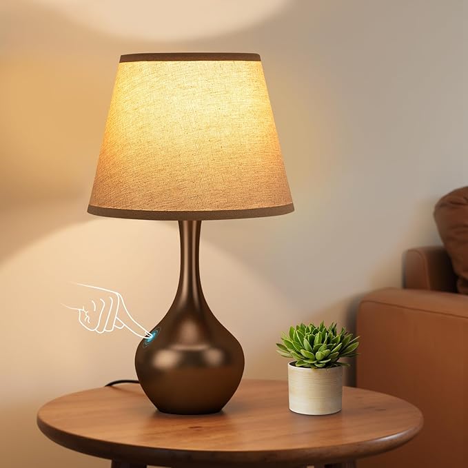 Seealle Touch Table Lamp for Bedroom, 3-Way Dimmable Small Bedside Lamps for Night Stands with Wires, Brown Desk Lamp for Kids Room, Office, Living Room, End Table(LED Bulb Included)