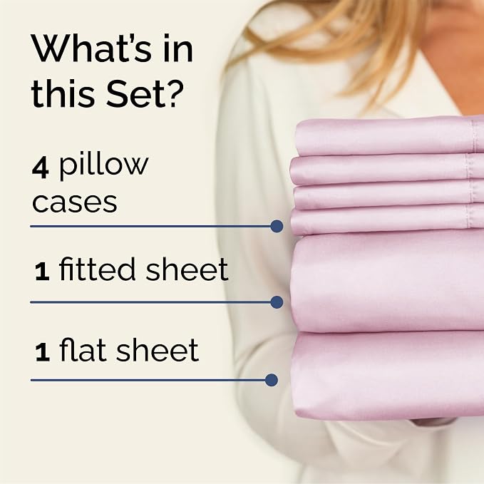 Queen 6 Piece Sheet Set - Comfy Breathable & Cooling - Ultra-Soft Hotel Luxury Bedding Set w/ 8-16 Inch Deep Pockets - 1 Flat & 1 Fitted Sheet & 4 Pillowcases - Wrinkle Free & Easy Care - Light Pink