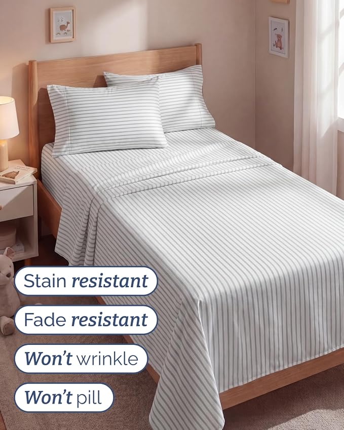 Twin 4 Piece Sheet Set - Comfy Breathable & Cooling - Soft Hotel Luxury Bedding Set with 8-16 Inch Deep Pockets - 1 Flat & 1 Fitted Sheet & 2 Pillowcases - Wrinkle Free & Easy Care - Grey Stripes 2