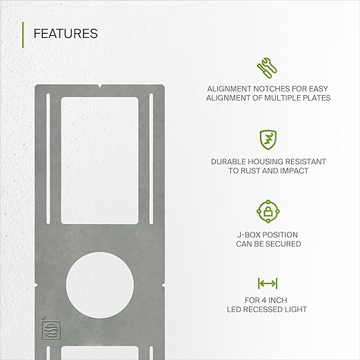 ASD 6 Pack New Construction Mounting Plate Round Hole - 4 Inch Flat Galvanized Steel Wafer Light Rough in Plate, Shallow Light Fixture Mounting Bracket for LED Recessed Lighting