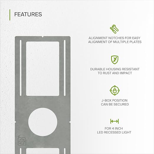 ASD 72 Pack New Construction Mounting Plate with Symmetric Round Hole - 4" Flat Steel Rough-in Wafer Light Bracket, LED Recessed Lighting Housing