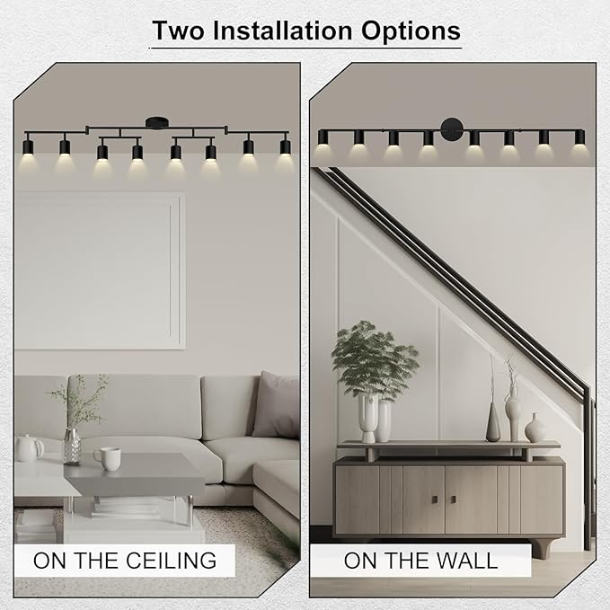 AUQUEE 8 Light Track Lighting Fixtures Ceiling, Matte Black Kichen Track Lighting Fixtures, Rotatable Light Heads, Adjustable Modern LED Track Lights for Kitchen/Hallway, No GU10 Bulb