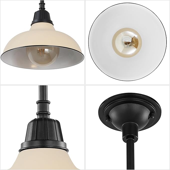 JONATHAN Y 12.25" Matte Almond 1-Light Farmhouse Indoor/Outdoor LED Pendant Iron Hanging Light, and Black Metal Shade, Rustic Ceiling Lamp for Kitchen Island, LED Bulb Included (JYL7611J)