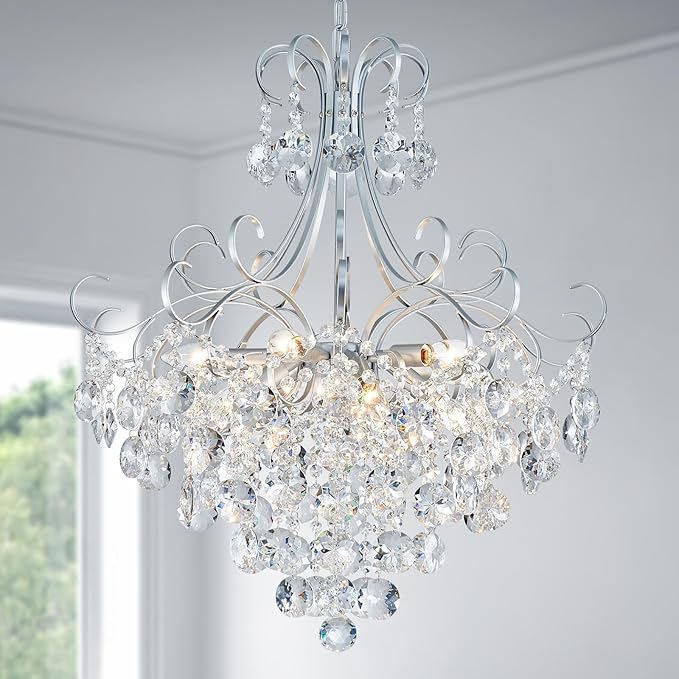 ANJIADENGSHI Crystal Chandelier K9 Crystal Lighting Chandelier for Living Room 10 E12 Bulbs High 27.6 in x Diameter 22.8 in, Silvery