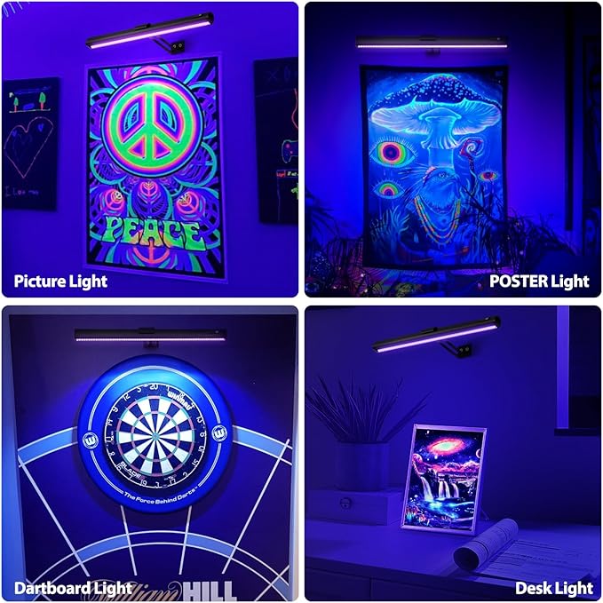 Onforu Black Light for Blacklight Tapestry,15'' Rechargeable Blacklight Picture Light with Remote, 4000mAh Black Light Bar for Fluorescent Poster, Glow in The Dark Party, Bedroom Decor, Party, 2 Pack