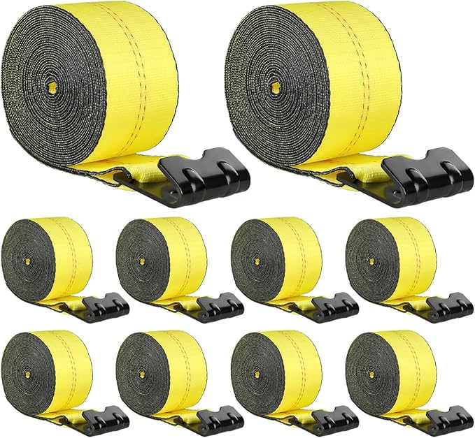 VEVOR Winch Straps, 4" x 40', 6000 lbs Load Capacity, 18000 lbs Break Strength, Truck Straps with Flat Hook, Flatbed Tie Downs Cargo Control for Trailers, Farms, Rescues, Tree Saver, Yellow (10 Pack)
